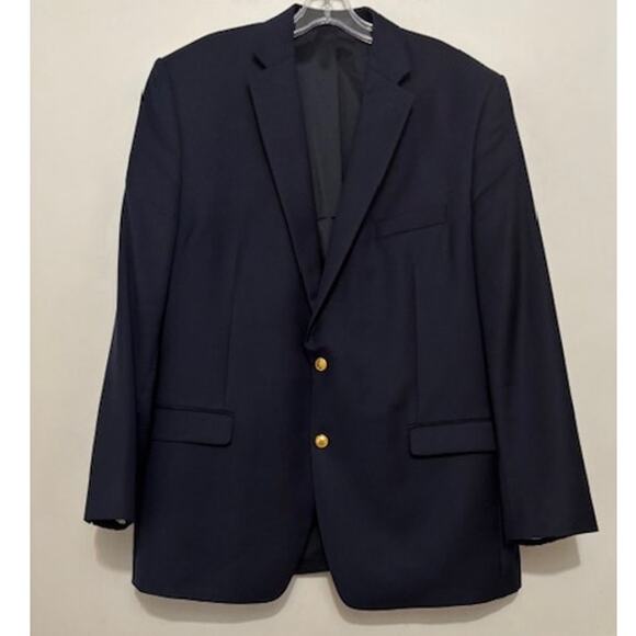 Ralph Lauren Blazer Sport Coat 100% Wool Gold Buttons Navy Blue 44L 44 Long - Picture 1 of 11